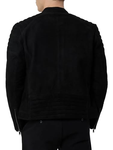 Chaqueta de cuero ante para hombre estilo cafe racer miniatura 3