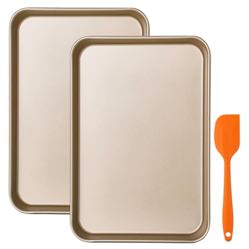 Shackcom 2er-Set Backbleche, Kuchenblech für Backofen, Baklava blech/Bbrownie Backform/Antihaft-Kochgeschirr/Leicht zu Reinigen/Gesundheitlich/34,5 x 24,5x 2.5 cm Kleine Backblech mit Kochwerkzeug