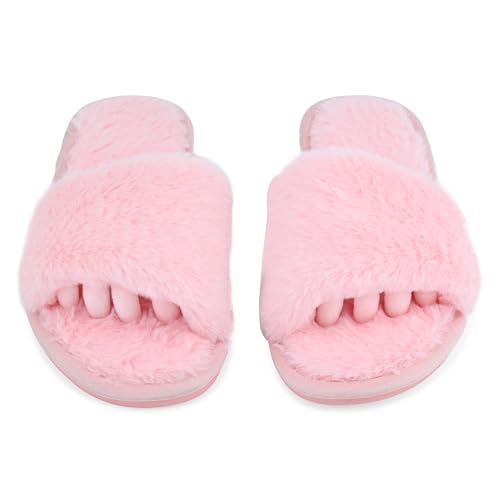 Fuzzy House Slippers for Women - Soft & Comfortable Womens Slippers with Open Toe Separators - Cute All Day Wear Casual Slip on Ladies Footwear for Indoor & Outdoor