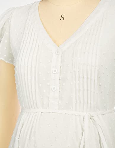 Maternity Tops V-Neck Blouses Flutter Short Sleeves Tunic Tops White L #TOP6