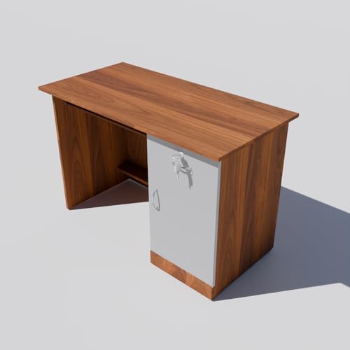 Image of NITYAM Wooden Computer Table with Keyboard Tray, Storage Drawer, CPU Printer Space, for Home Office, Adults, Students (Warranty: 1 Year, Color-Walnut & White)
