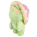 Cute Frog Plush Doll with Red Mushroom Hat Stuffed Animal Toy Green Croak Frog Plushie Pillow Gift for Kids Girls (Light Green Body Pink Hat, 42cm/16.5inch)