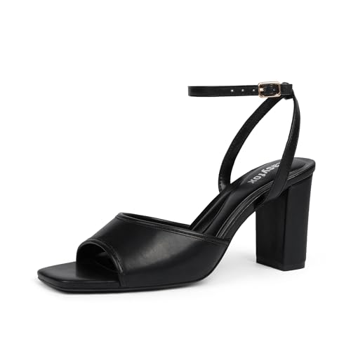 Easyfox Open Toe Chunky Heel Sandals for Women Ankle Strap 3 Inch High Heels Dress Wedding Block Shoes
