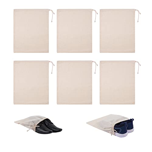 Image of Shoe Bags for Travel & Storage | Sturdy, Washable Reusable Cotton Shoe Covers for Footwear, toiletries & Toys | Ideal for Travel, Closet & Gym (Pack of 6)