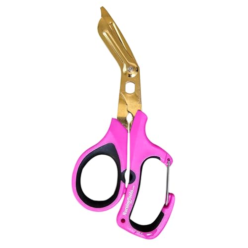 Nurse Scissors with Hemostat - Bandage Scissors and Trauma Shears - Five Tools in One with Light - Fast, Efficient Medical Scissors - Excellent for ICU, Surgery, Telemetry, Night Owl Scissors (Pink)