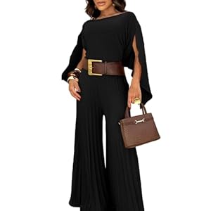 CHICME Women’s 3 Piece Pleated Outfits One Shoulder Tops with High Waisted Wide Leg Pants Casual Vacation Outfit