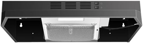 SNDOAS Black Range Hood 24 inch,Ducted/Ductless Range Hood Under Cabinet,Black Coating Stainless Kitchen Exhaust Hood with 2-speed Fan,230 CFM,Rocker Switch,Hard-wired Stove Vent, Ventless Hood