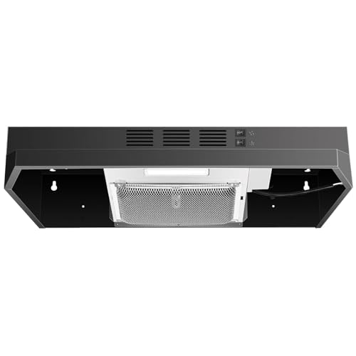 SNDOAS Black Range Hood 24 inch,Ducted/Ductless Range Hood Under Cabinet,Black Coating Stainless Kitchen Exhaust Hood with 2-speed Fan,230 CFM,Rocker Switch,Hard-wired Stove Vent, Ventless Hood by SNDOAS - Used condition - US$61.16