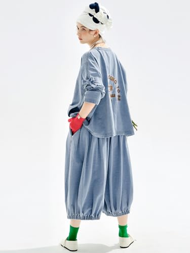 2025 Fall Literary Wash Knit Denim Thigh Culotte Women's Cropped Pants 2552813