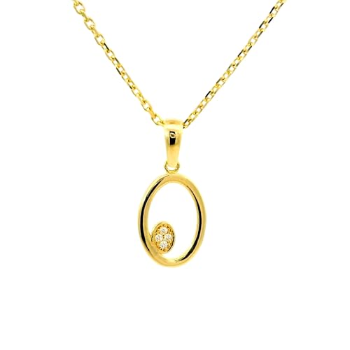 10K-14K Real Solid Gold Oval Pendant Necklace, Dainty Sparkly CZ