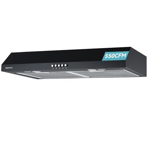 Image of 30 inch Under Cabinet Range Hood, Convertible Ducted /Ductless, 550 CFM Strong Airflow, 3-Speed Touch Control, 2 LED Lights, 6-Layer Stainless Steel Filters, Black