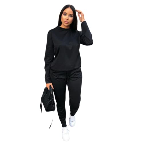 STAR FASHION Womens Long Sleeve Plain Top and Shirt Co-ord 2 Piece Loungewear Set with Cuffed Bottoms, UK Size 8 to 22