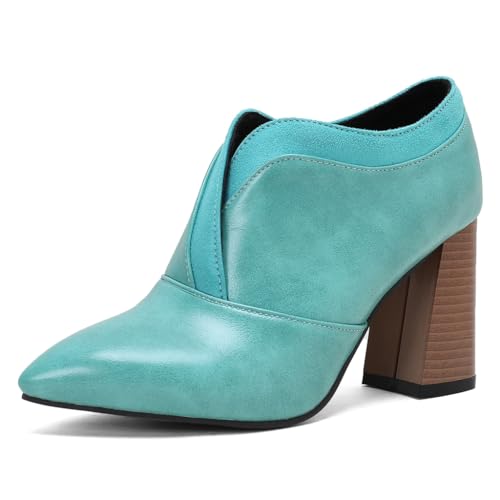 Women's Pointed Toe Chunky Stacked High Heels Pumps Shoes Slip On Work Office Block Heeled Dress Shoe