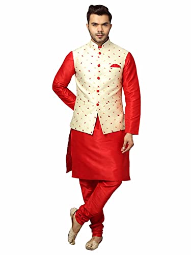 Uri and MacKenzie Men's Silk Blend Kurta Pajama with Designer Eth...