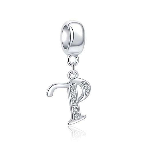 SOUKISS Letter P Charm Sterling Silver 925 Initial A-z Alphabet Beads Name Charm for Bracelet Charms