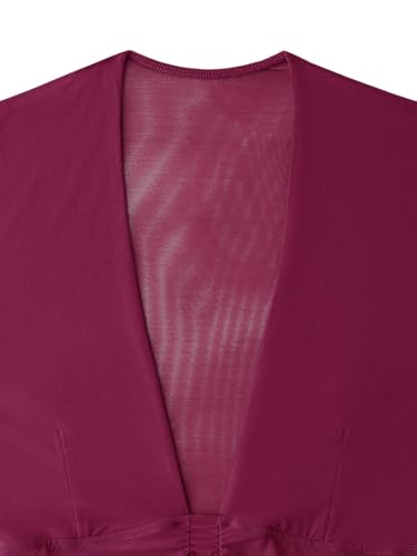 REORIA Women's Sexy Deep V Neck Long Sleeve Dress Mesh Sheer Ruched See Through Bodycon Maxi Long Dresses Cordovan Medium — view 6