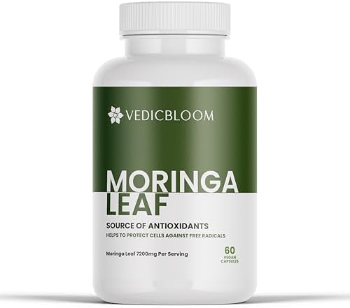 Organic Moringa Oleifera Leaf Capsules | USDA Certified | Superfood for Energy | Gluten-Free & Vegan | 7200mg of Pure Nutrient Rich | 60 Capsules