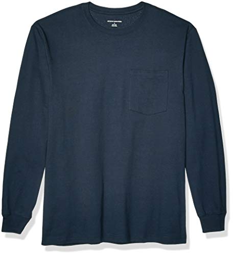 Amazon Essentials Men's Long-Sleeve Heavyweight Workwear Pocket T-Shirt, Navy, Medium