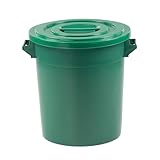 35 Liter Kunststofftonne mit Griffen + Deckel, stapelbar, Stabiler Eimer, Plastiktonne, Rundbehälter, Universaltonne, Allzweckeimer, Vorratstonne, Futtertonne, Mülltonne, 1x Grün