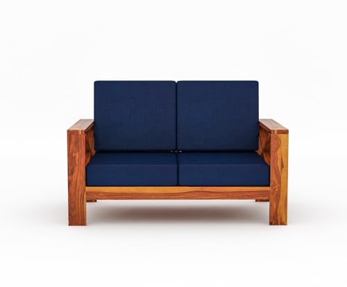 Image of Sheesham Wooden 4 Seater Sofa for Living Room | Rosewood 4 Seater Cushion Sofa X-Legs | Solid Wood Sofa Set for Lounge (2+2,Honey Finish)