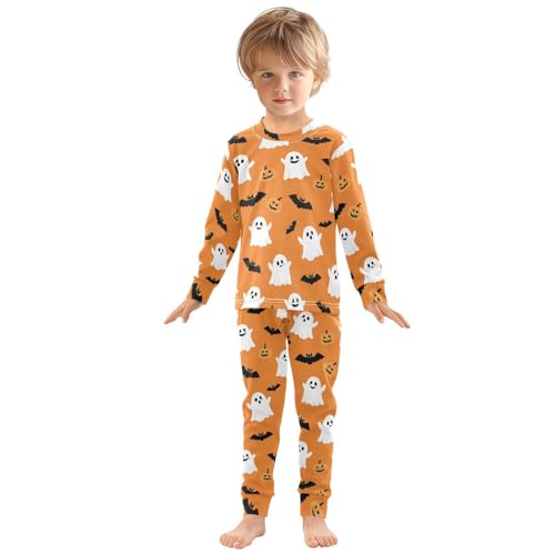 Pajama Sets Long Sleeve Halloween Ghosts Bats Pumpkins Soft Comfy Sleepwear 2 Piece PJS 3-8T2