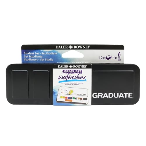 Daler Rowney Graduate Watercolour - Set Etudiant peinture aquarelle - 12 demi-godets et 1 pinceau