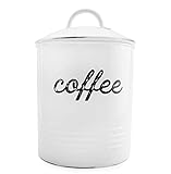 AuldHome Enamelware White Coffee Canister; Rustic Distressed Style Storage for Kitchen