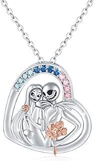 Jack and Sally Necklace 925 Sterling Silver Nightmare Necklace Jack and Sally Pendant Skull Necklace Jewellery for Women Wife Daughter