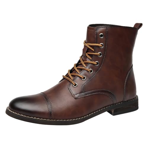 Jamron Hombre Elegante Cap Toe Botines de Cuero con Cordones Botas Derby Caoba SN0707335 EU42