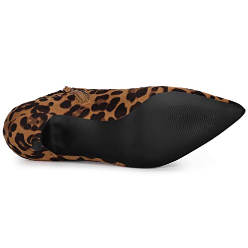 Allegra K Women's Cutout Pointy Toe Stiletto Heels Boots Leopard Ankle Booties - 7 M Us #TOP5