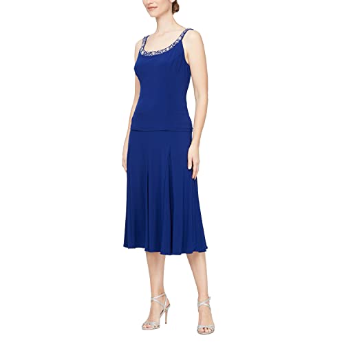 Image of Alex Evenings Women's 2 Piece Tea Length Jacket Dress with Sequin Beaded Trim