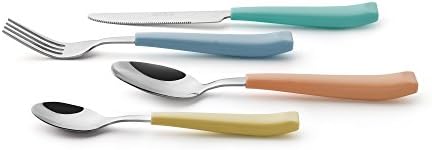 EXZACT Cutlery Set 24pcs Coloured - Stainless Steel with Vibrantly Coloured Plastic Wide HandlesComfortable to Hold-6 x Forks, 6 x Dinner Knives, 6 x Dinner Spoons, 6 x Teaspoons