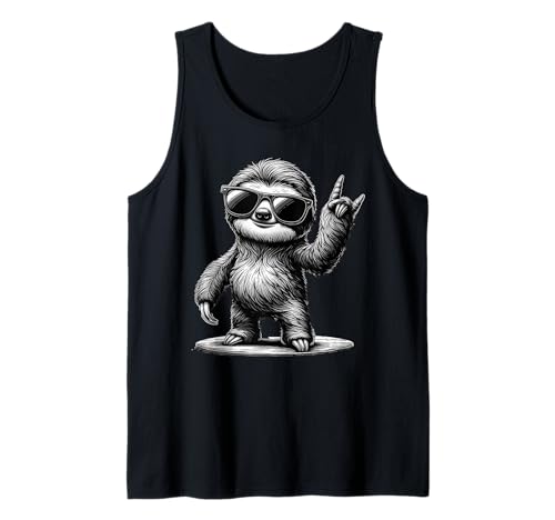 Divertidos Retro Perezosos Rock Music Lover Lindo Perezosos Gráficos Hombres Camiseta sin Mangas