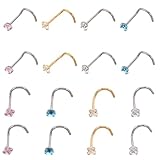 Gatuida Aros de Nariz de Acero Inoxidable Circonita Cúbica 20 Piezas en Forma de L y Barra Curva Pendientes de Nariz Pequeños Multicolor para Piercing Nasal y Joyería Corporal