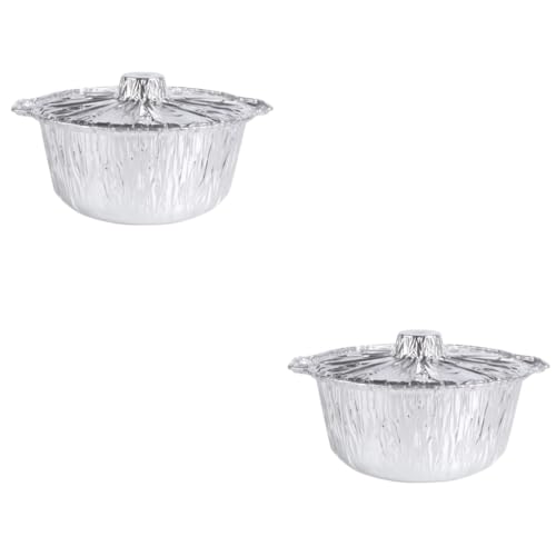 PRETYZOOM 2 Piezas sartén de papel de aluminio sacar el contenedor de comida papel de estaño horno freidora ninja bol sartén para barbacoa de papel de aluminio plato de papel de horno Silver