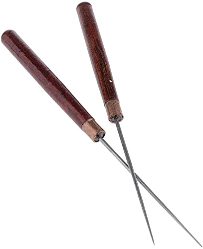 2 punteruoli con manico in legno per lavori di cucito fai da te in pelle