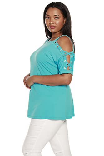 Belldini Blouses For Women Cold Shoulder Top Short Sleeve Pullover Tunic Shirt Blue Bell #TOP7