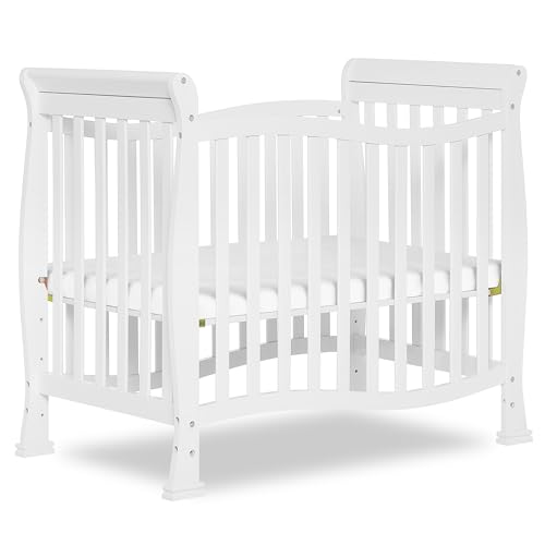 Image of Dream On Me Violet 4-in-1 Convertible Mini Baby Crib in White, Pinewood, 1” Mattress Pad, 3 Mattress Heights, Converts to Mini Day Bed & Twin-Size Bed, GreenGuard Gold & BSA Certified