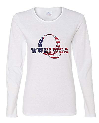 Q ANON WWG1WGA Stars and Stripes Women's Long Sleeve Tee Where We Go 1 We Go All White XL