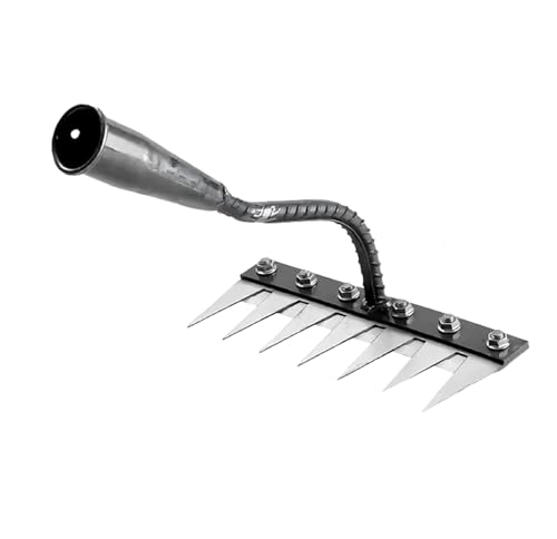 5/6/7/8 Iron Rake 2.0, Gardenia Weeding Rake, Durable Iron Weeding Rakes,Multifunctional Lightweight Teeth Carbon Steel Garden Weeding Rakes for Dethatching,Gardening,Backyard Lawn Loosening (7 Teeth)