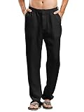 Gemijacka Hose Herren Lange Leinenhose mit Gummibund Ultralleicht Sommerhose Blickdicht Strandhose Schwarz L
