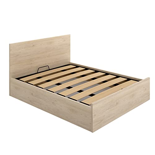 DEKIT GRUPO RIMOBEL VASA Cama Canapé 150x190, Melamina, Roble Natural, De matrimonio-150x190 cm