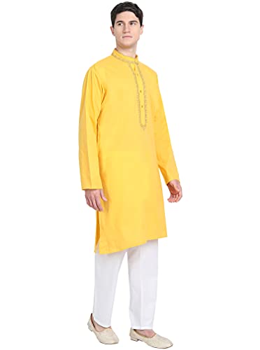 SKAVIJ Kurta Pajama Set for Men Embroidered Cotton Casual Party Dress Set3