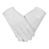 Masonic Square & Compass White Embroidered Cotton Gloves - White One Size Pair