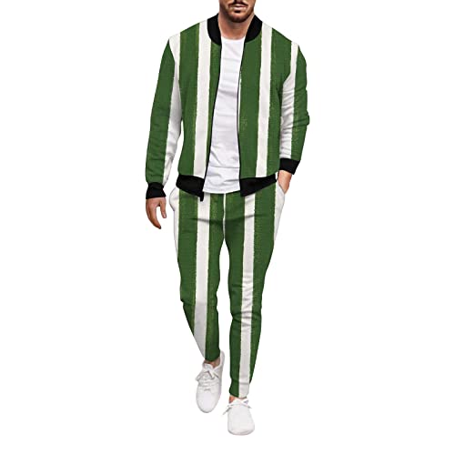 Ensemble costume homme vert rayé ensemble 2 pièces veste pantalon fluide été taille M