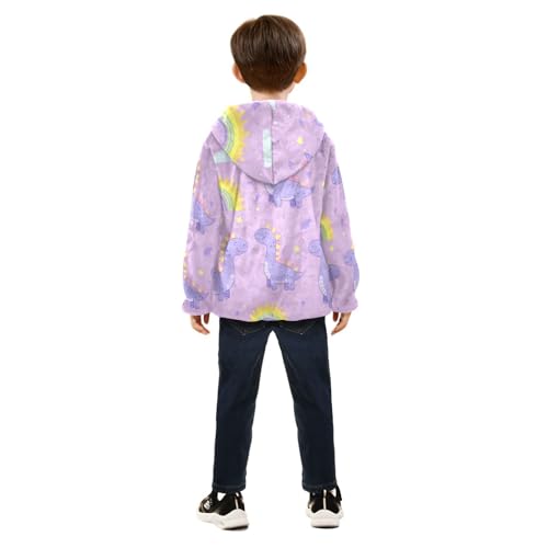 Dino and Rainbows Girls Fleece Jacket Girls Fall Jacket Girls Zip Up Hoodie Girls Sherpa Jacket 2-10T4