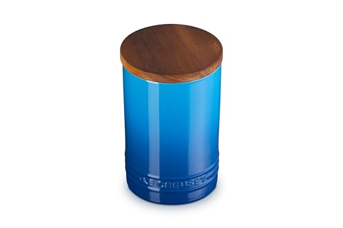 Image of Le Creuset Signature Large Salt Cellar and Storage Canister with Wood Lid, 26 oz., Marseille