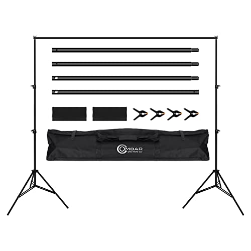 OMBAR - Soporte para Fondo fotográfico, 2 m x 3 m, Soporte de Lona proyector, Pinzas Fondo x 4, trípode Ajustable Profesional, Youtubeur Tiktok, decoración Bar, para Estudio de Fotos, Boda, difusión