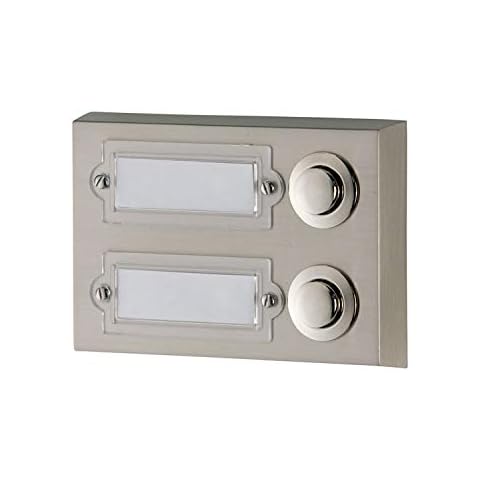HUBER Aufputz Klingeltaster 2 fach aus Metall - Türklingelknopf mit Namensschild - Haustürklinge Aufputz I Taster aus Messing verchromt - Klingel Haustür 2 fach Cover