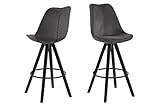 Eine Marke von Amazon - Movian Arendsee - Set mit 2 Barhockern, 55 x 48,5 x 111,5 cm, Dunkelgrauer Stoff, schwarz lackierte Beine aus Kautschukholz, Fußstütze aus schwarzem Metall